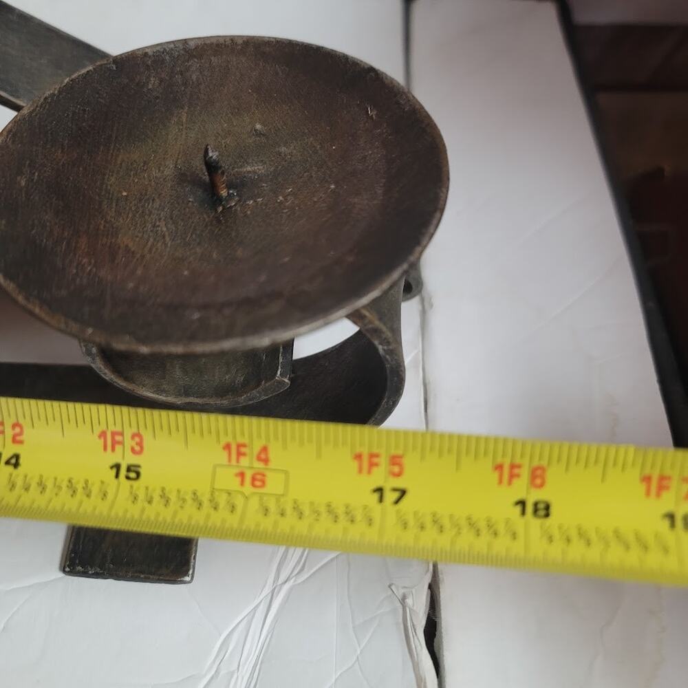 Pair MCM Large Wrought Iron 3 Candle Holder 17" x 9" Heavy Bruitalist Style - Picture 6 of 8